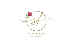 initial SD Feminine logo beauty monogram and elegant logo design, handwriting logo of initial signature, wedding, fashion, floral and botanical with creative template. vector