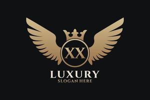 Luxury royal wing Letter XX crest Gold color Logo vector, Victory logo, crest logo, wing logo, vector logo template.