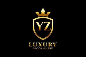 initial YZ elegant luxury monogram logo or badge template with scrolls and royal crown - perfect for luxurious branding projects vector