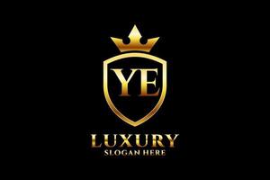 initial YE elegant luxury monogram logo or badge template with scrolls and royal crown - perfect for luxurious branding projects vector