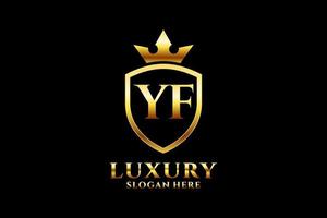 initial YF elegant luxury monogram logo or badge template with scrolls and royal crown - perfect for luxurious branding projects vector