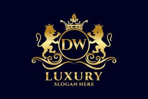 Initial DW Letter Lion Royal Luxury Logo template in vector art for luxurious branding projects and other vector illustration.
