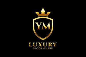 initial YM elegant luxury monogram logo or badge template with scrolls and royal crown - perfect for luxurious branding projects vector