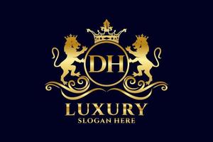 Initial DH Letter Lion Royal Luxury Logo template in vector art for luxurious branding projects and other vector illustration.