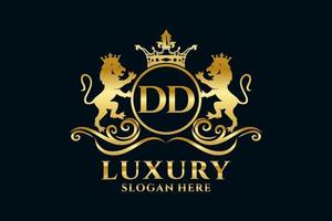 Initial DD Letter Lion Royal Luxury Logo template in vector art for luxurious branding projects and other vector illustration.