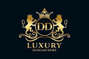 Initial DD Letter Lion Royal Luxury Logo template in vector art for luxurious branding projects and other vector illustration.