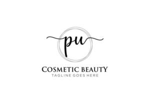 initial PU Feminine logo beauty monogram and elegant logo design, handwriting logo of initial signature, wedding, fashion, floral and botanical with creative template. vector
