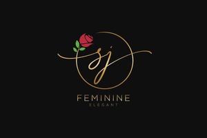 initial SJ Feminine logo beauty monogram and elegant logo design, handwriting logo of initial signature, wedding, fashion, floral and botanical with creative template. vector