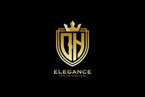 initial QH elegant luxury monogram logo or badge template with scrolls and royal crown - perfect for luxurious branding projects vector