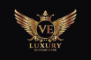 Luxury royal wing Letter VE crest Gold color Logo vector, Victory logo, crest logo, wing logo, vector logo template.