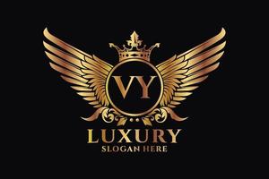 Luxury royal wing Letter VY crest Gold color Logo vector, Victory logo, crest logo, wing logo, vector logo template.