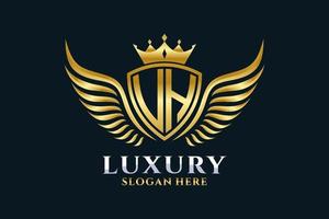 Luxury royal wing Letter UH crest Gold color Logo vector, Victory logo, crest logo, wing logo, vector logo template.