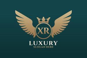 Luxury royal wing Letter XR crest Gold color Logo vector, Victory logo, crest logo, wing logo, vector logo template.