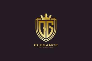 initial QG elegant luxury monogram logo or badge template with scrolls and royal crown - perfect for luxurious branding projects vector