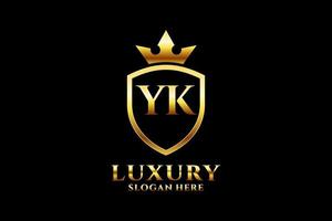 initial YK elegant luxury monogram logo or badge template with scrolls and royal crown - perfect for luxurious branding projects vector