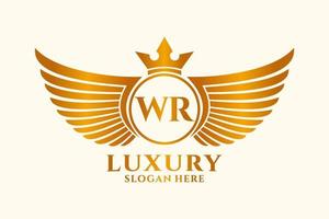 letra de ala real de lujo wr cresta vector de logotipo de color dorado, logotipo de victoria, logotipo de cresta, logotipo de ala, plantilla de logotipo vectorial.