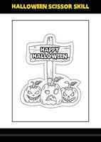 Halloween scissor skill for kids. Halloween scissor skill coloring page for kids. vector