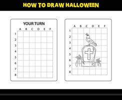 How to draw Halloween for kids. Halloween drawing skill coloring page for kids. vector