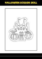 Halloween scissor skill for kids. Halloween scissor skill coloring page for kids. vector