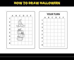 cómo dibujar halloween para niños. Habilidad de dibujo de Halloween página para colorear para niños. vector