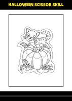 Halloween scissor skill for kids. Halloween scissor skill coloring page for kids. vector