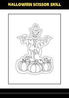 Halloween scissor skill for kids. Halloween scissor skill coloring page for kids. vector