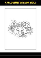 Halloween scissor skill for kids. Halloween scissor skill coloring page for kids. vector