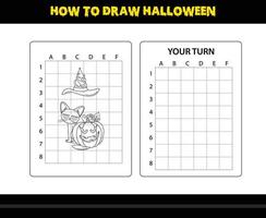 How to draw Halloween for kids. Halloween drawing skill coloring page for kids. vector