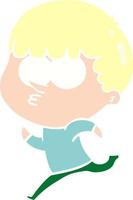 flat color style cartoon curious boy running vector