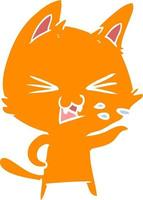 flat color style cartoon cat hissing vector