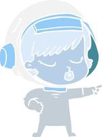 flat color style cartoon pretty astronaut girl pointing vector