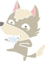 flat color style cartoon hungry wolf vector