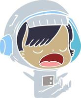 flat color style cartoon astronaut woman explaining vector