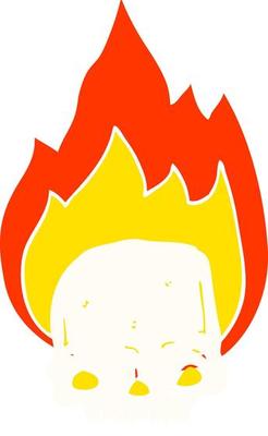 spooky flat color style cartoon flaming skull