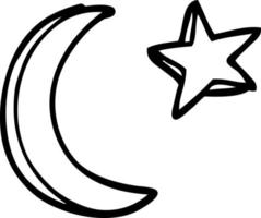 line drawing cartoon moon and star shape vector