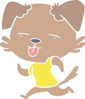 flat color style cartoon running dog sticking out tongue vector