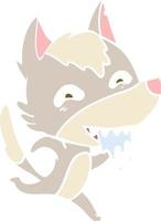 flat color style cartoon hungry wolf running vector