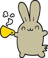 cute cartoon rabbit drinking coffee vector