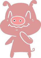 nervous flat color style cartoon pig vector