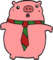 cerdo de dibujos animados con corbata de oficina vector