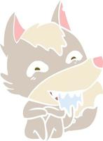 flat color style cartoon hungry wolf vector