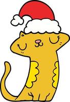 cute cartoon cat wearing christmas hat vector