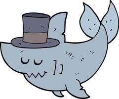 cartoon shark wearing top hat vector