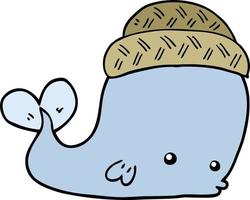 cartoon whale wearing hat vector