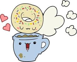 cute cartoon donut and coffee vector