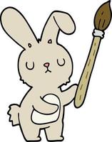 cartoon rabbit with paint brush vector