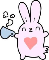 cute cartoon rabbit with love heart and coffee cup vector