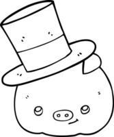 cartoon pig wearing top hat vector