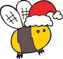 cute cartoon bee wearing christmas hat vector