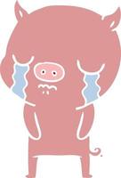 flat color style cartoon pig crying vector